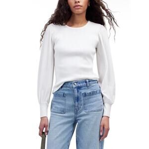 NEW Madewell Ribbed Puff Sleeve Top Women S White Casual Elevated Basic Minimal